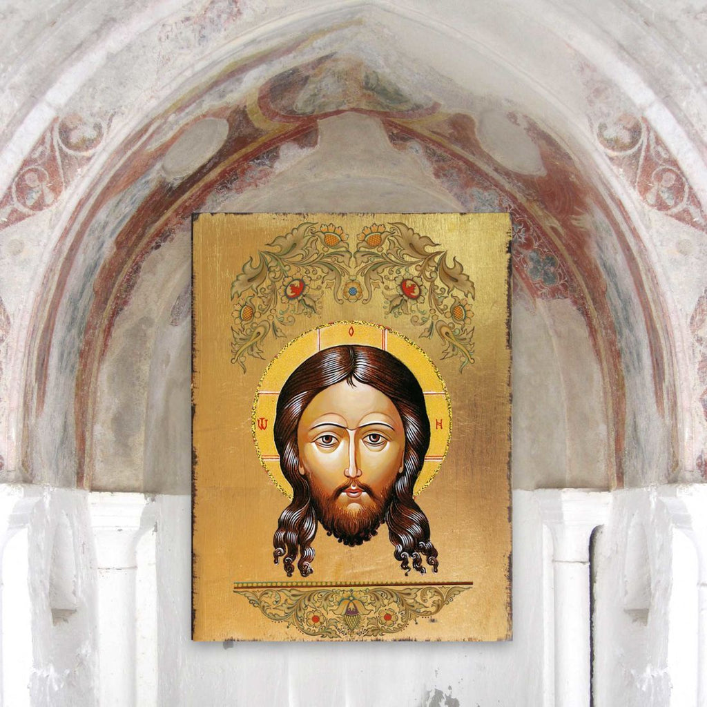 The Holy Face Wooden Gold Plated Religious Orthodox Sacred Icon - Inspirational Icon Decor - 85018