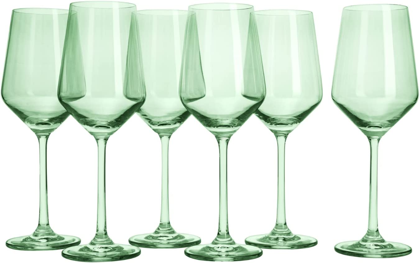 Green Colored Wine Glass Set, 12oz Glasses Set of 6
