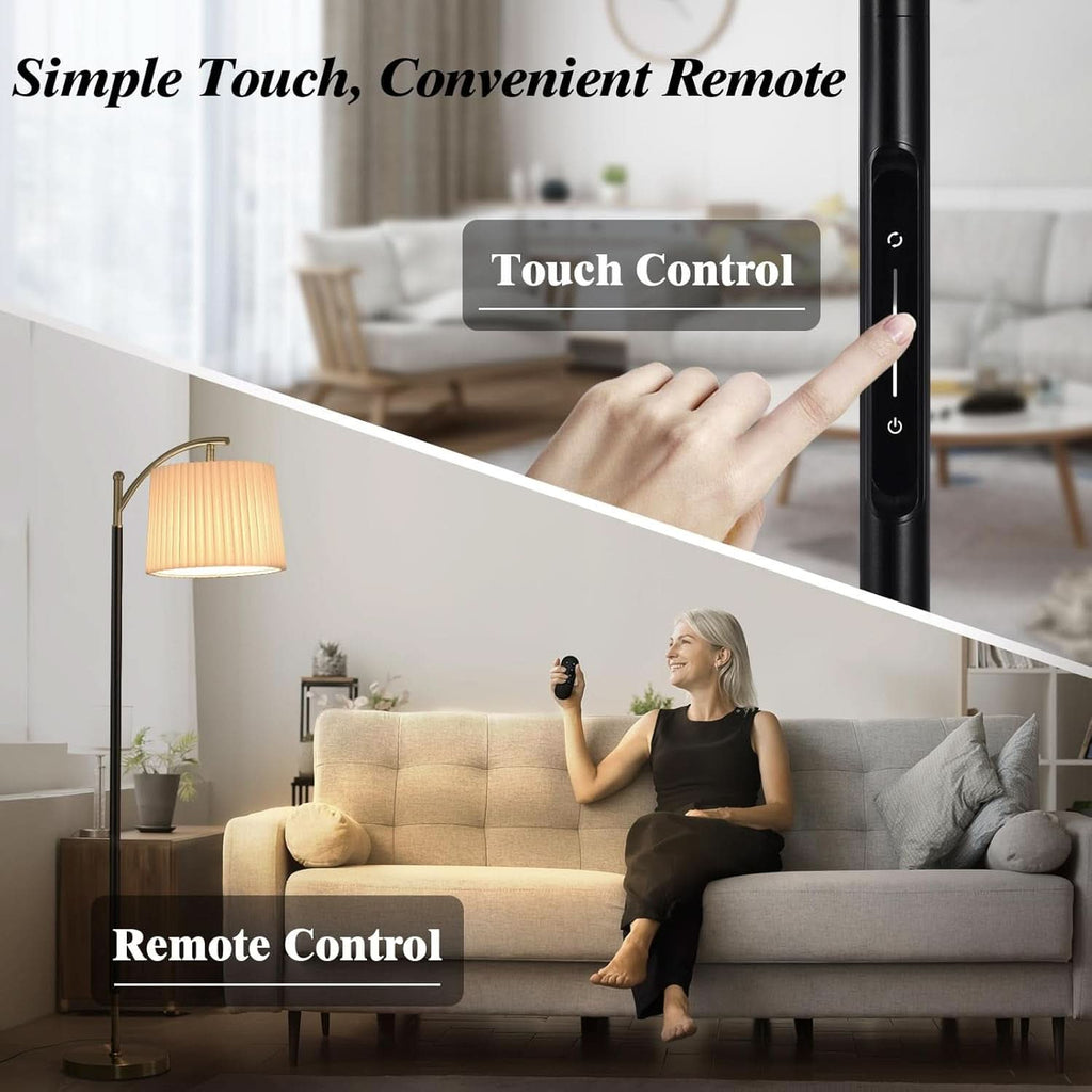 Industrial Matte Black Gold Dimmable Arc Floor Lamp Remote