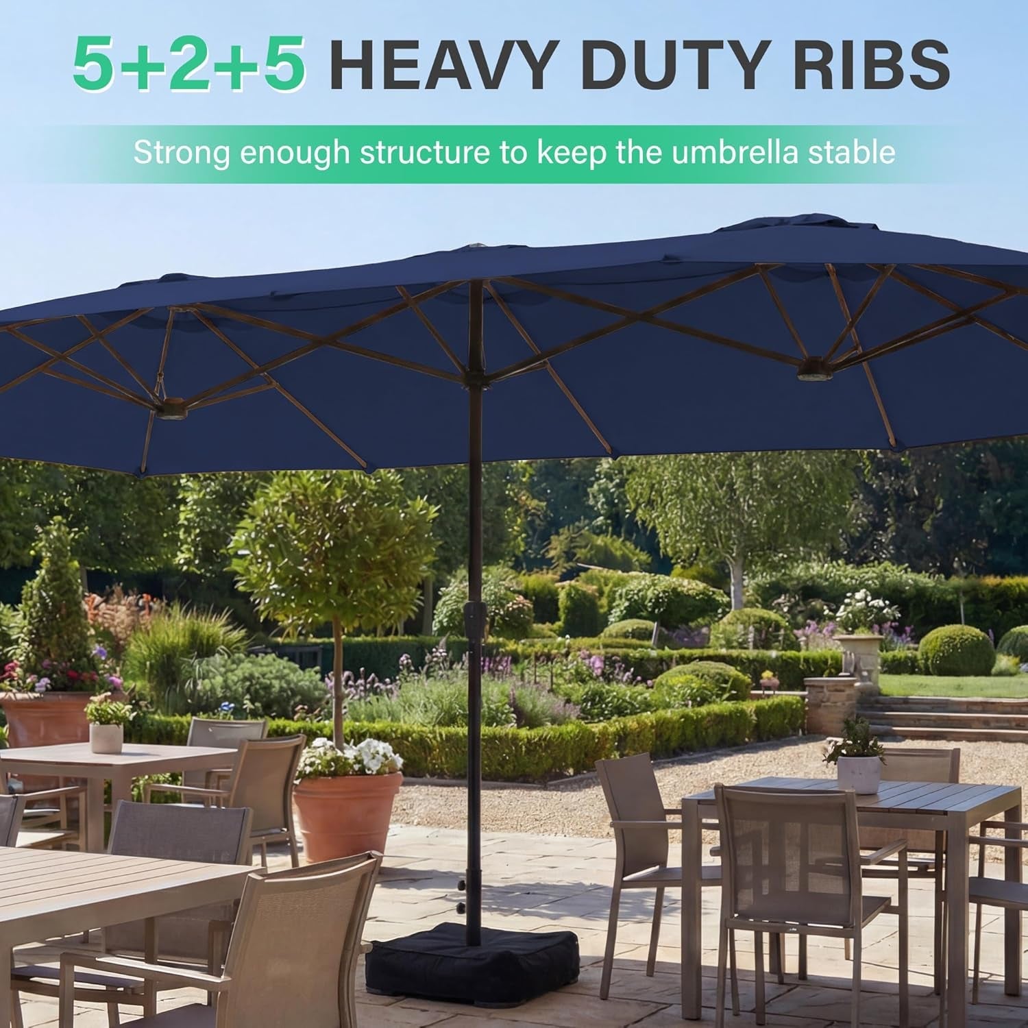 FifteenFootLarge Navy Patio Market Umbrella With Base