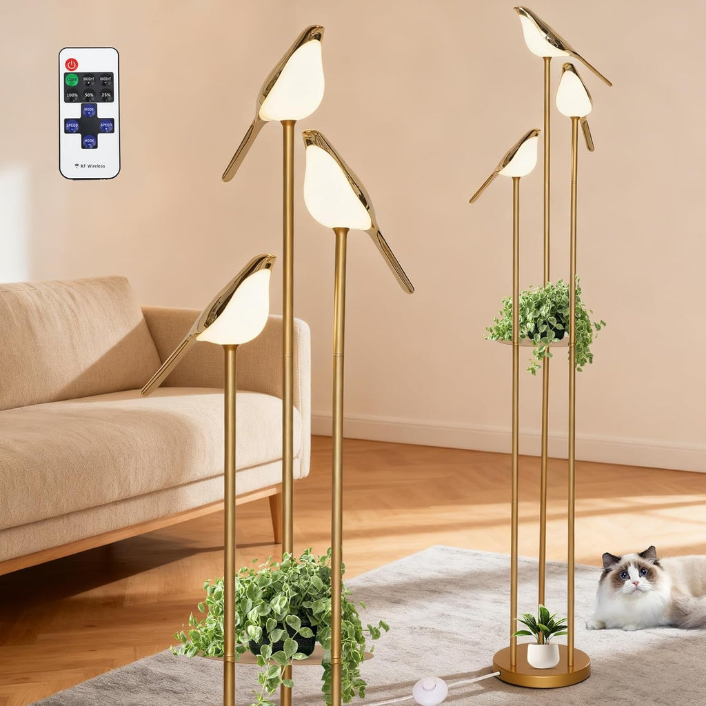 Gold Floor Lamp With Adjustable Brightness Shelving