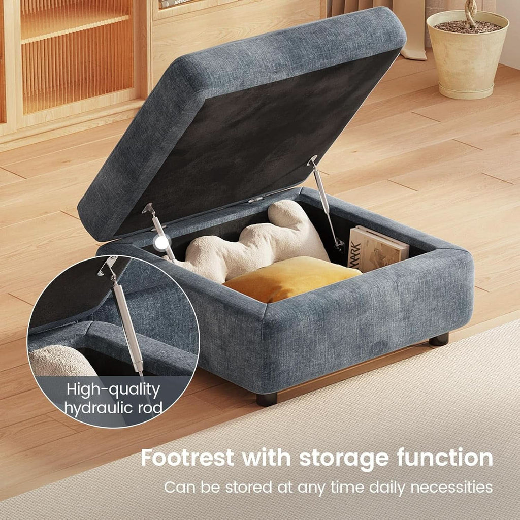 Blue Grey Upholstered Storage Ottoman For Sectional