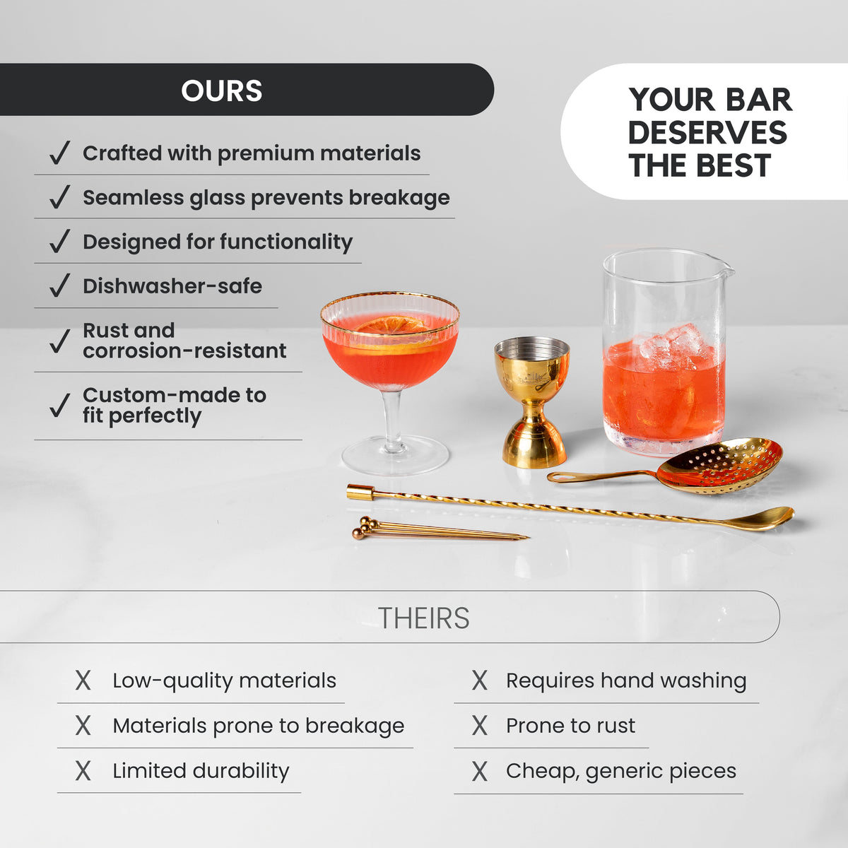 10-Piece Stirred Craft Cocktail Set - Stainless Steel