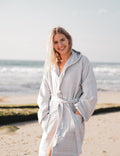 Del Mar Navy Turkish Towel Terry Bathrobe – 100% Turkish Cotton Hooded Unisex Spa Robe (S/M, L/XL)