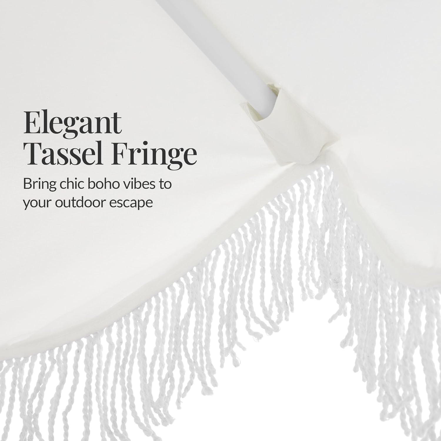 NineFoot Fringe Market Patio Umbrella BrightWhite UPF50