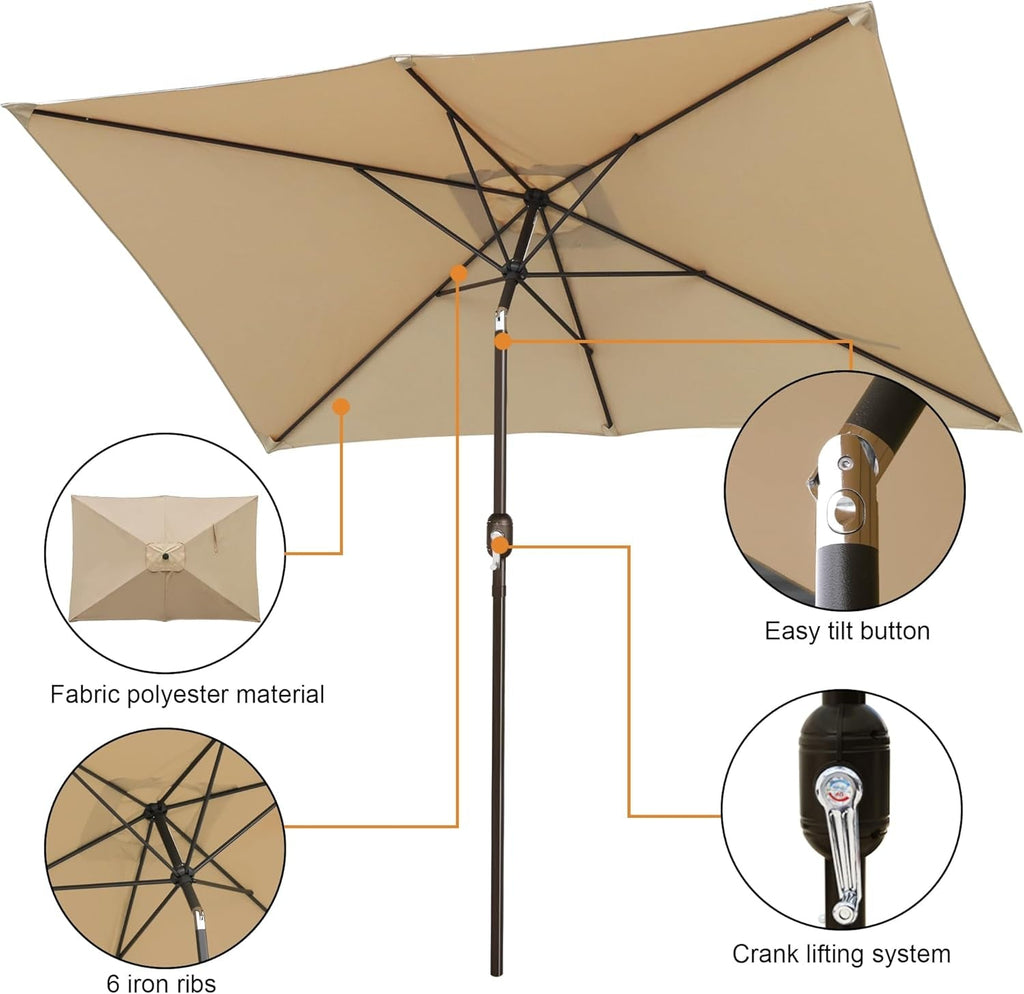 Rectangular Patio Market Umbrella Tilt Crank Durable