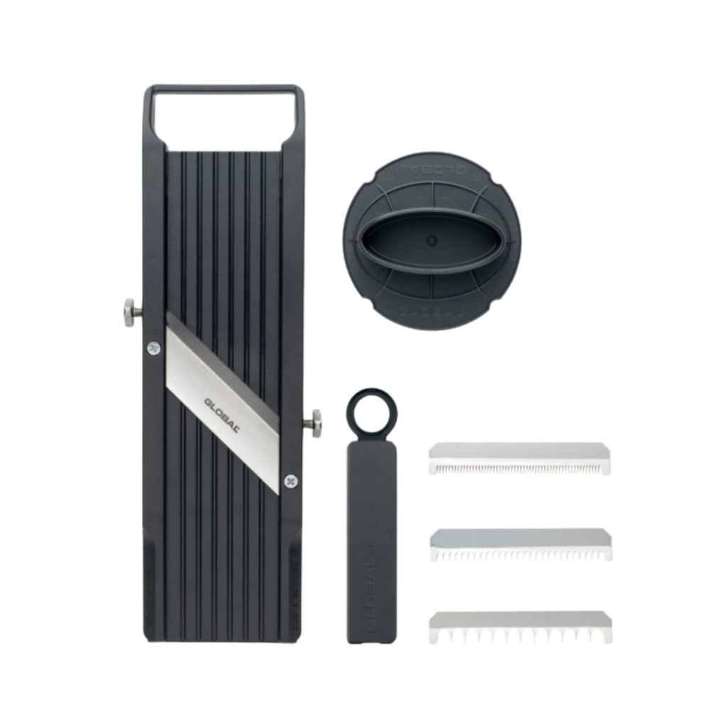 GLOBAL Vegetable Slicer Mandoline XL with Blade Case – 3 Serrated Blades,