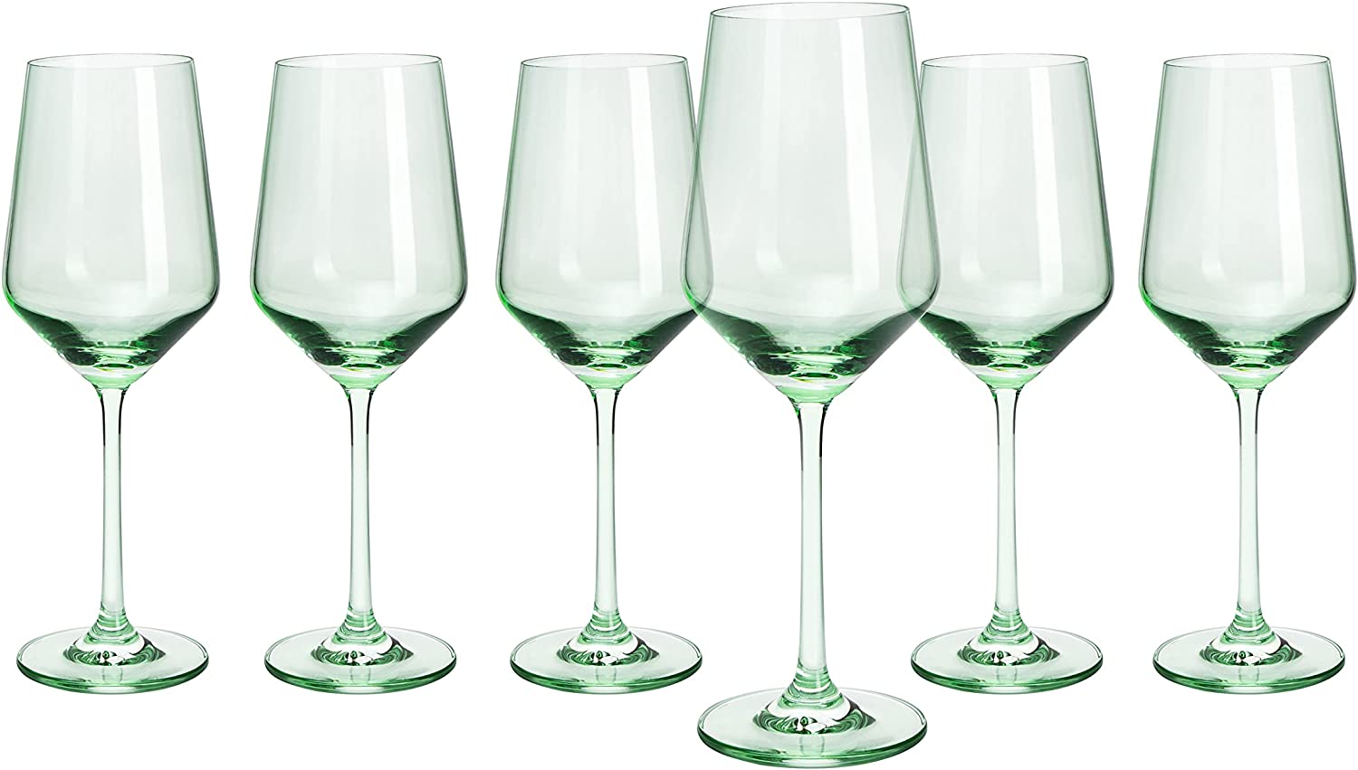 Green Colored Wine Glass Set, 12oz Glasses Set of 6