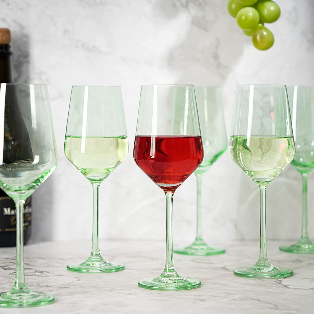 Green Colored Wine Glass Set, 12oz Glasses Set of 6