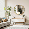 Round Wood Wall Mirror 24 Inch Shatterproof Glass Mounted