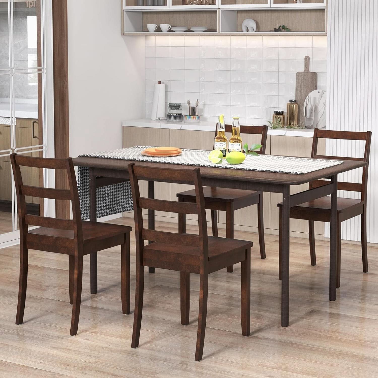 Walnut Wood Armless Dining Chairs Solid Rubberwood