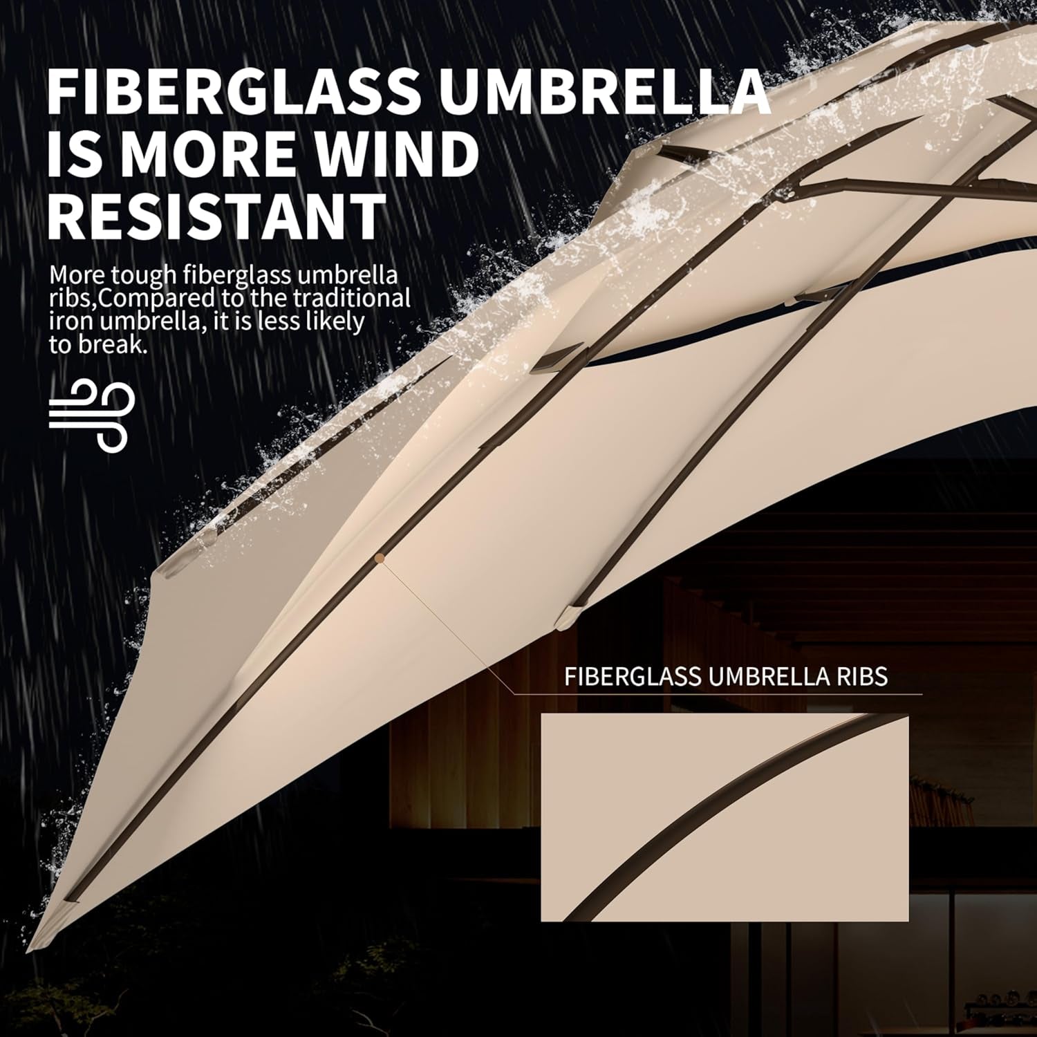 9 Ft Patio Umbrella Beige WeatherproofAllSeasonFabricUVCoated