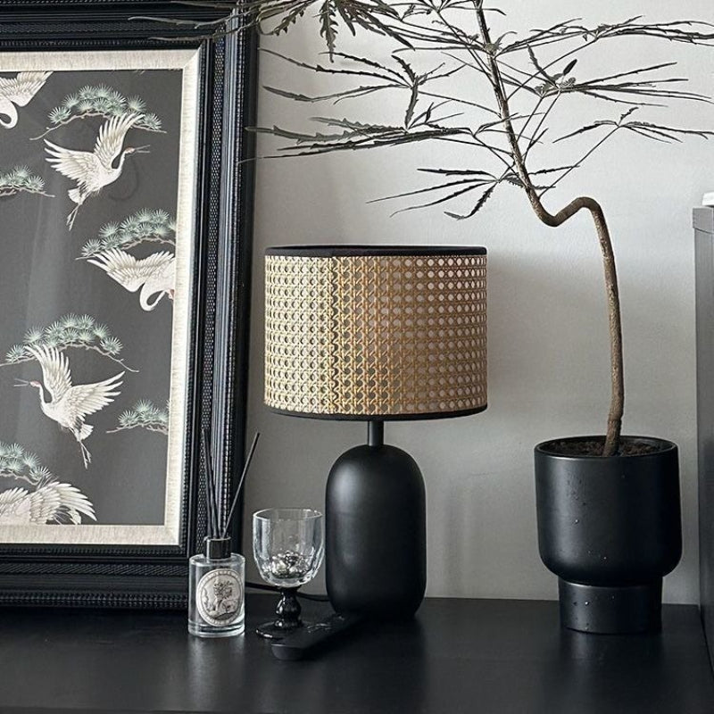 18“H Boho Rattan Table Lamp, Handmade Woven Canework Bedside Lamp
