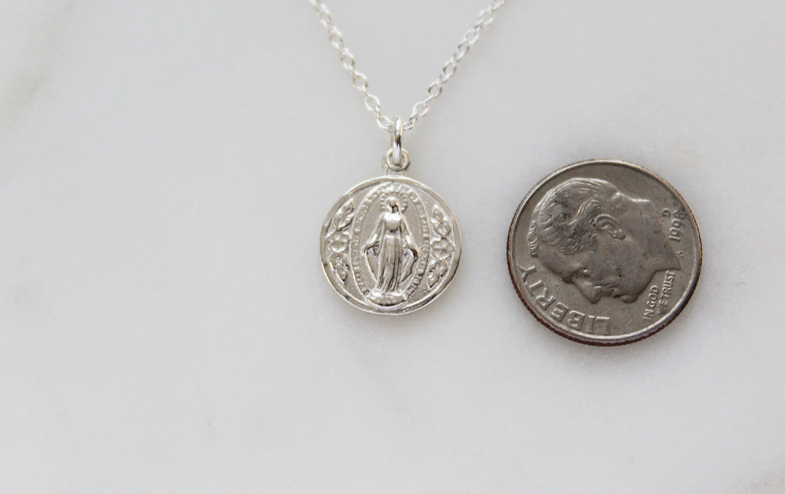 Round Miraculous Medal in 925 Sterling Silver