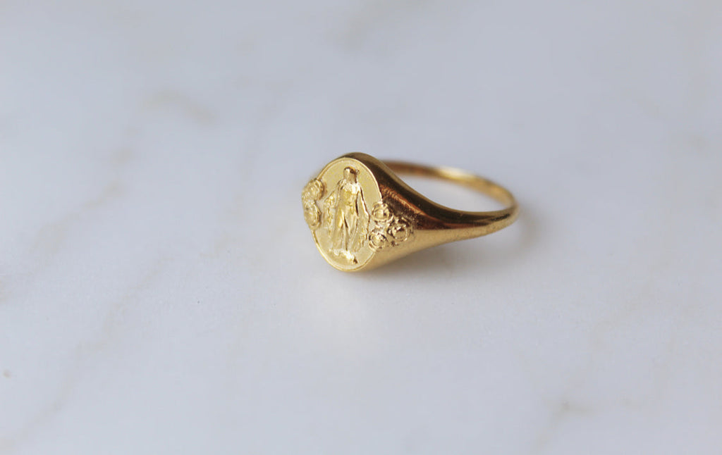 Miraculous Medal Signet Ring in Gold Vermeil