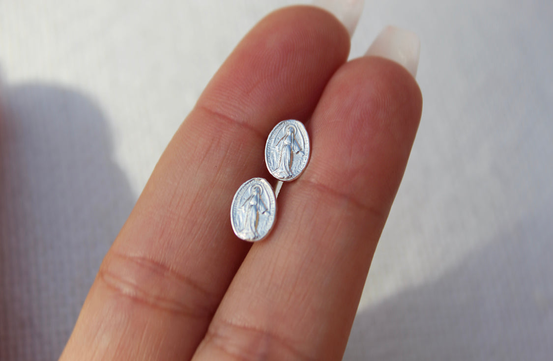 Miraculous Medal Earrings in Sterling Silver