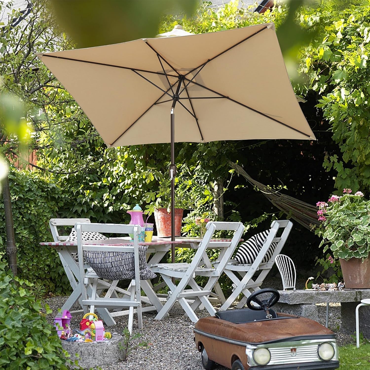 Rectangular Patio Market Umbrella Tilt Crank Durable