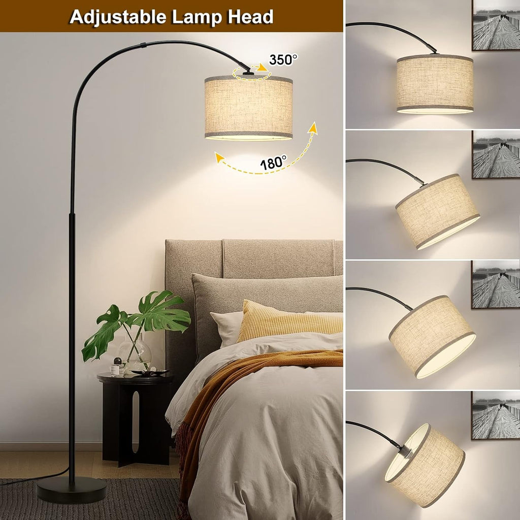 Matte Black Arc Floor Lamp With Adjustable Shade Living Room