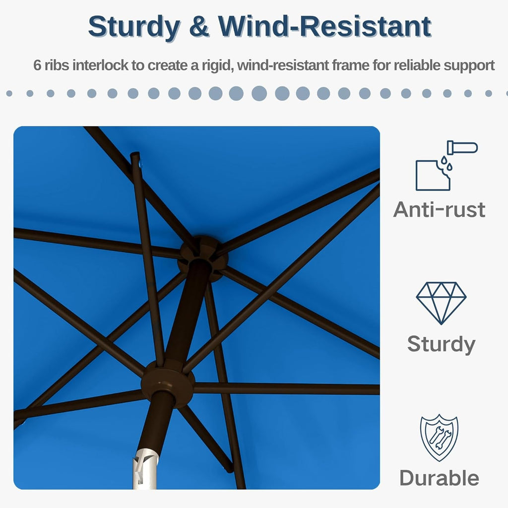 SixPointFiveByTenFeet Rectangular Patio Umbrella TiltUVProtection