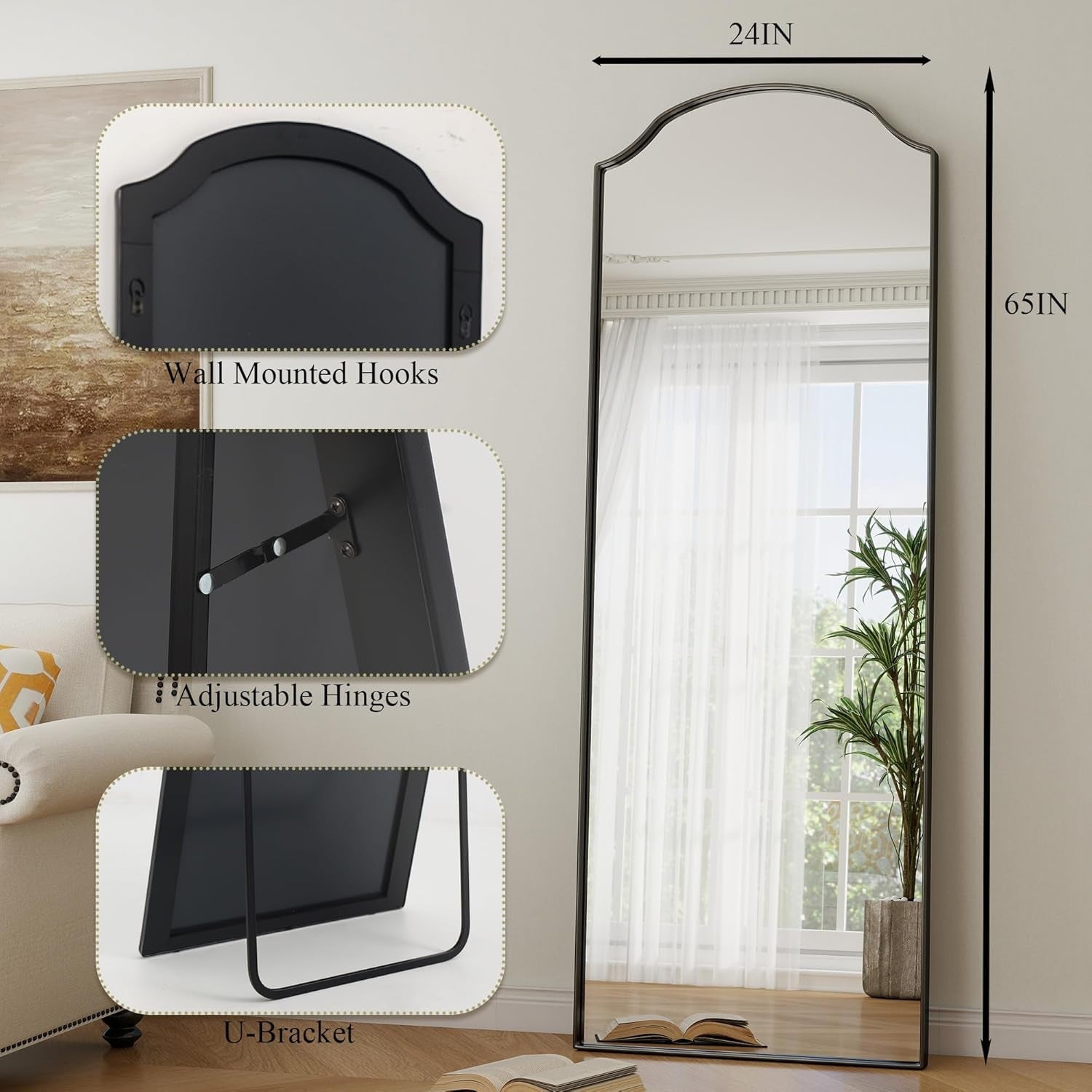 Arched Full-Length Mirror With Scalloped Edges 65-Inch