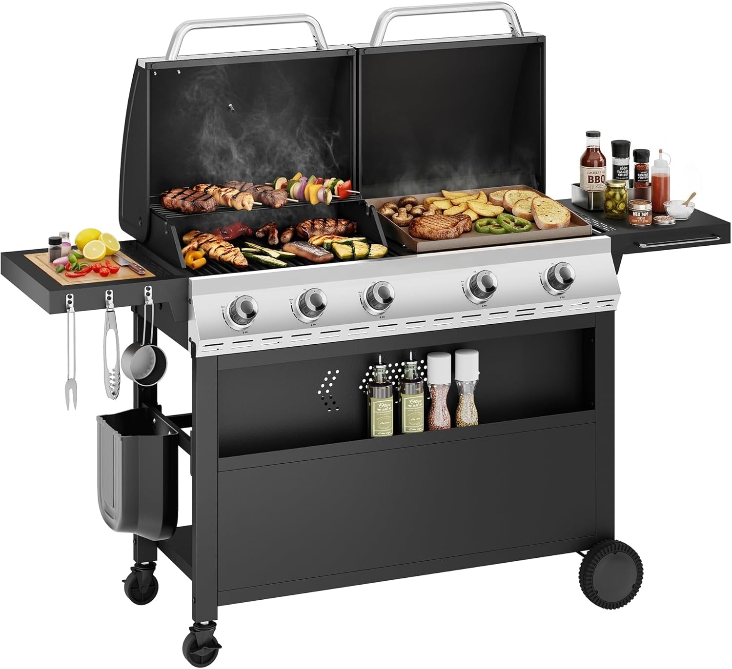 Propane Grill Griddle Combo With Porcelain Enamel Grates