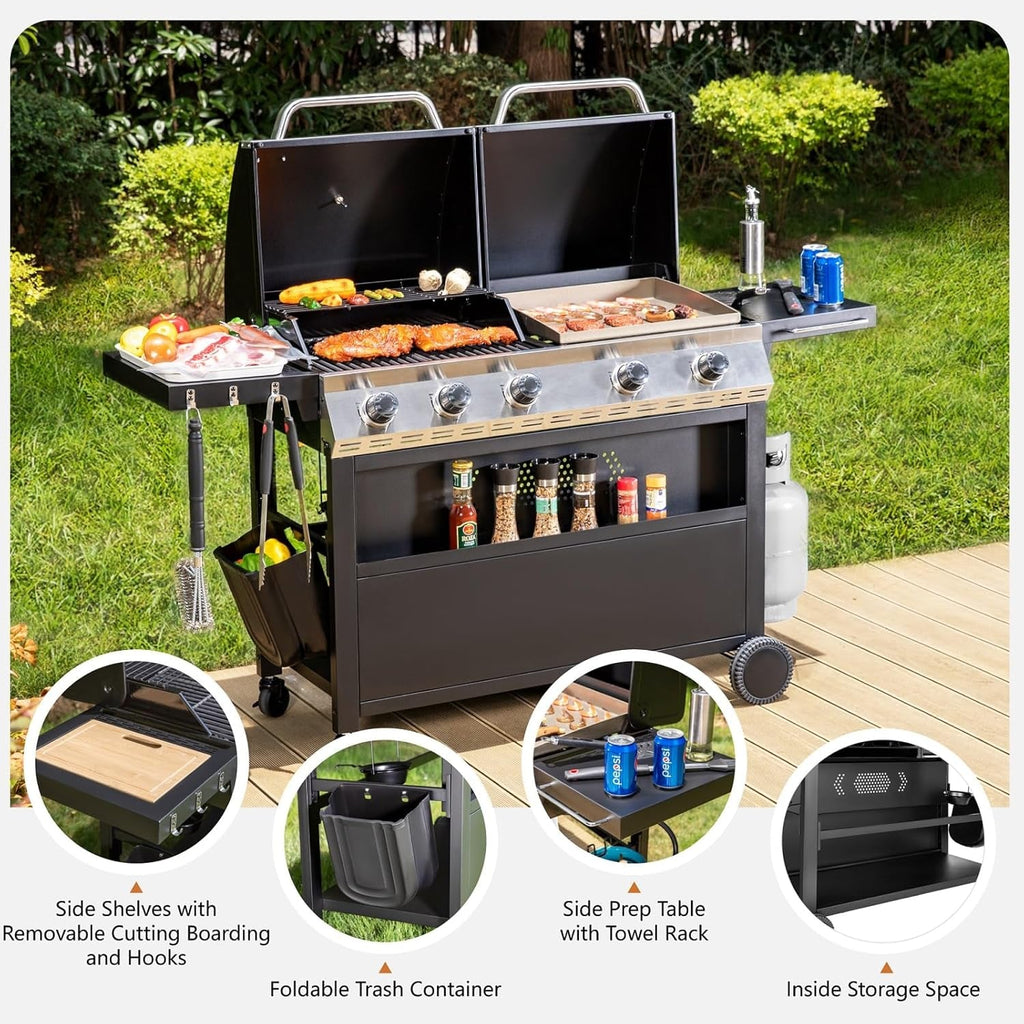 Propane Grill Griddle Combo With Porcelain Enamel Grates