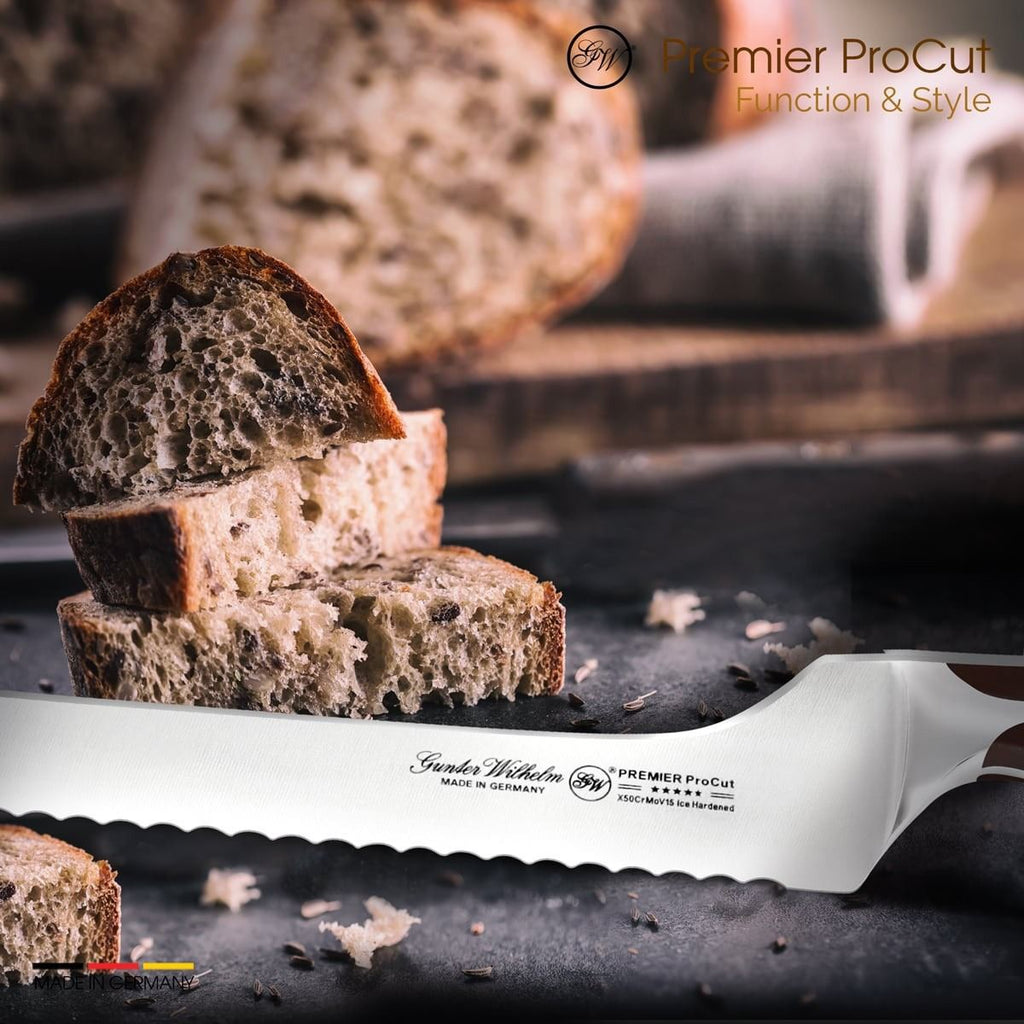 Gunter Wilhelm Premier Offset Bread Knife, 8 Inch | Dark Brown ABS Handle SKU: 30-348-1508