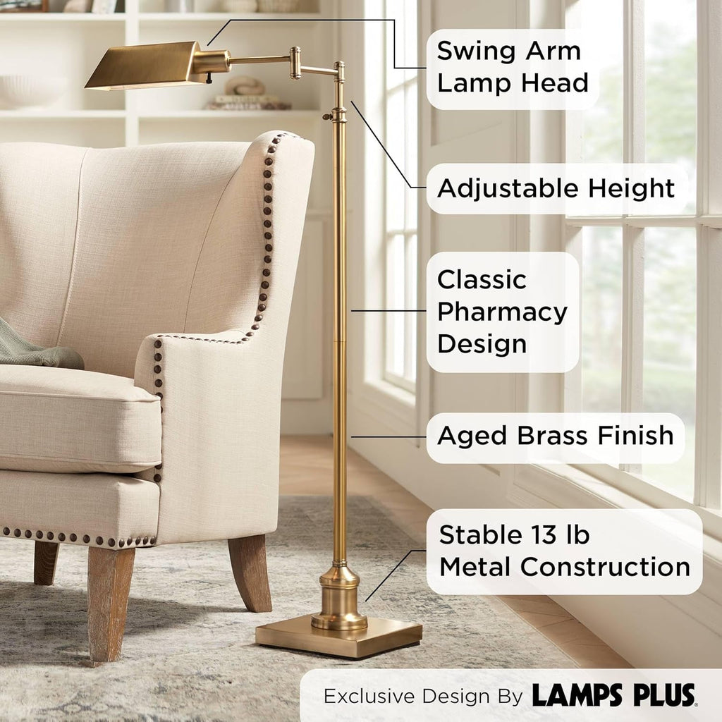 Aged Brass Adjustable Floor Lamp Swingarm Industrial