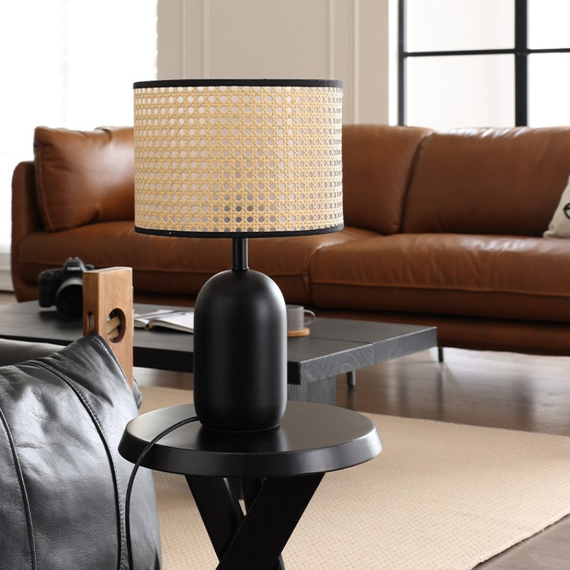 18“H Boho Rattan Table Lamp, Handmade Woven Canework Bedside Lamp