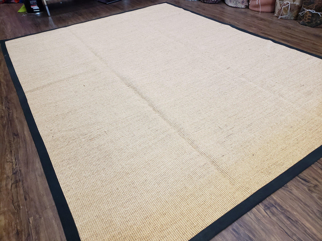 Jute Rug 8x10, Natural Jute Fiber Area Rug, Natural Sisal Area Rug with Black Border, 8x10 Carpet, Solid Jute Rug 8 x 10, Farmhouse Rug
