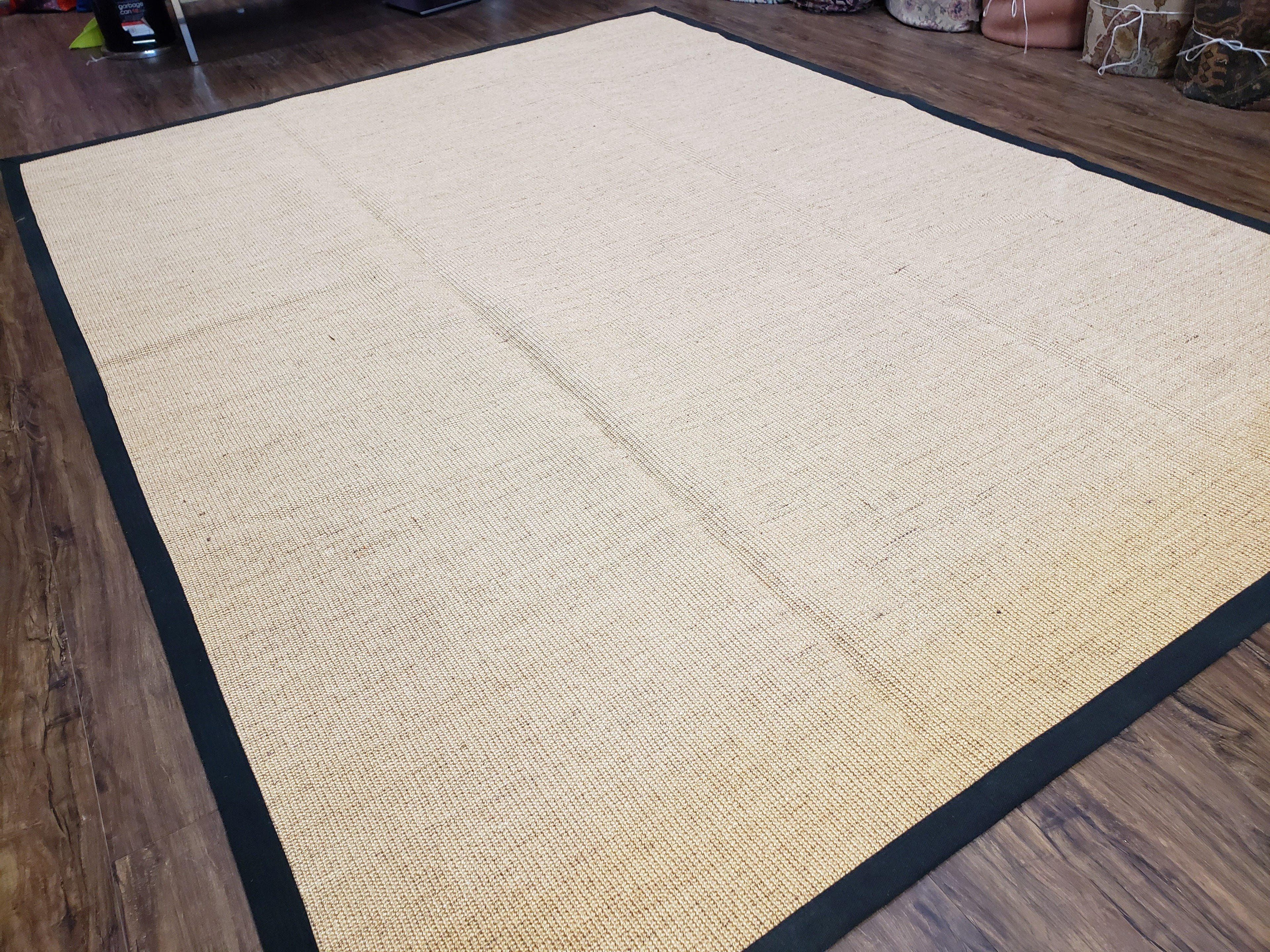 Jute Rug 8x10, Natural Jute Fiber Area Rug, Natural Sisal Area Rug with Black Border, 8x10 Carpet, Solid Jute Rug 8 x 10, Farmhouse Rug