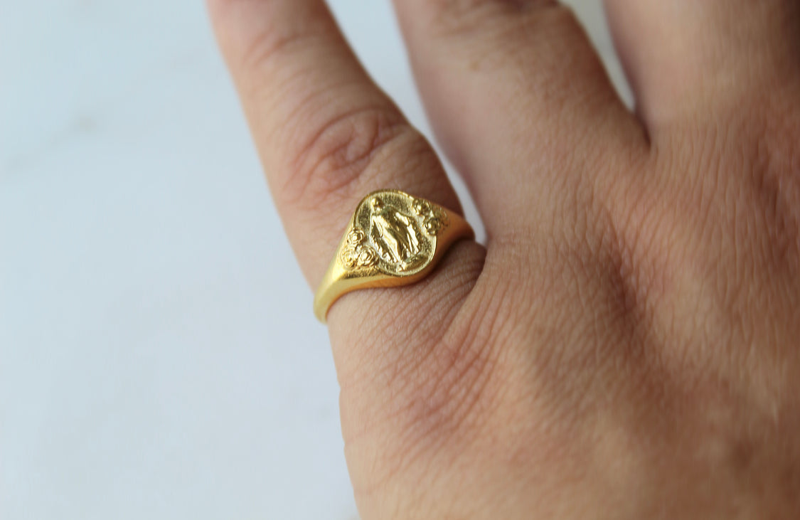 Miraculous Medal Signet Ring in Gold Vermeil