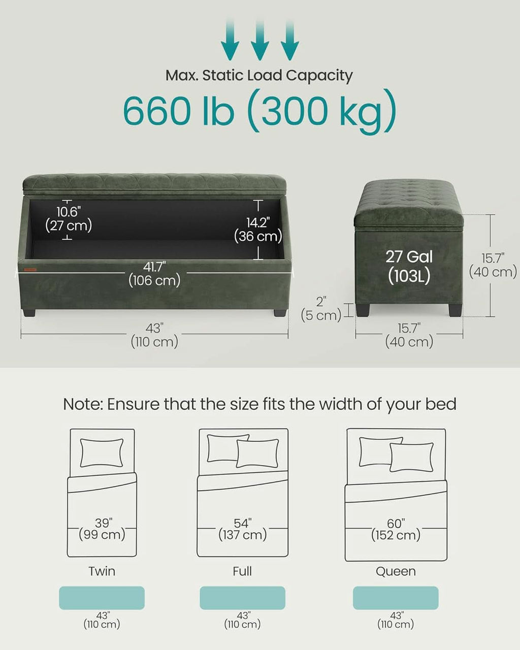 Forest Green Velvet Storage Ottoman Bench Entryway