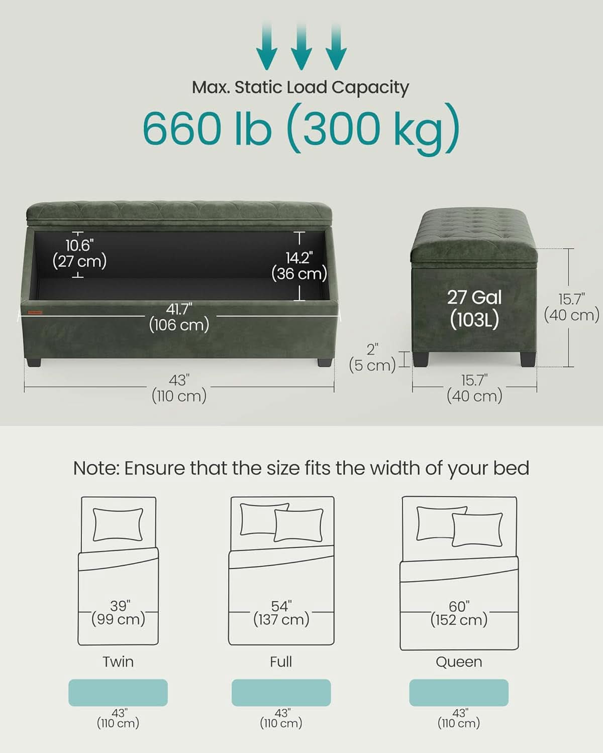 Forest Green Velvet Storage Ottoman Bench Entryway