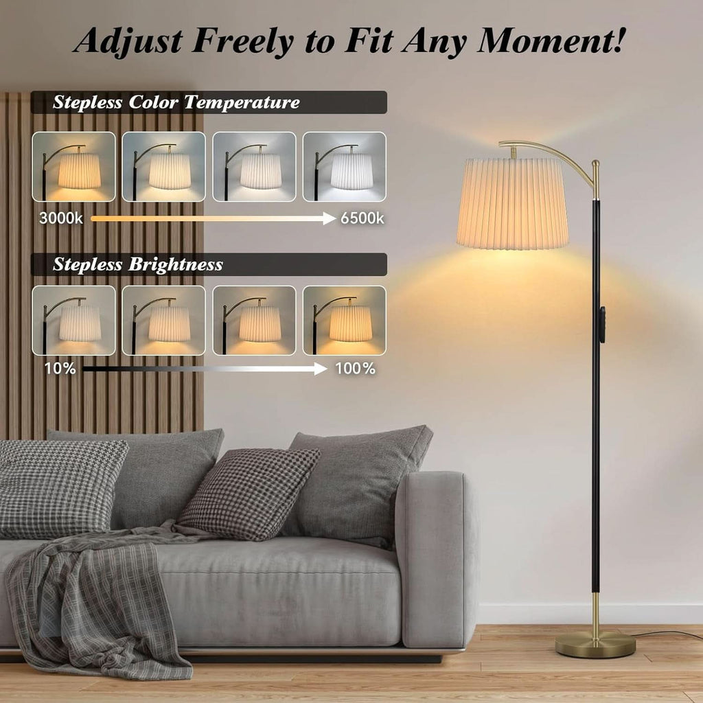 Industrial Matte Black Gold Dimmable Arc Floor Lamp Remote