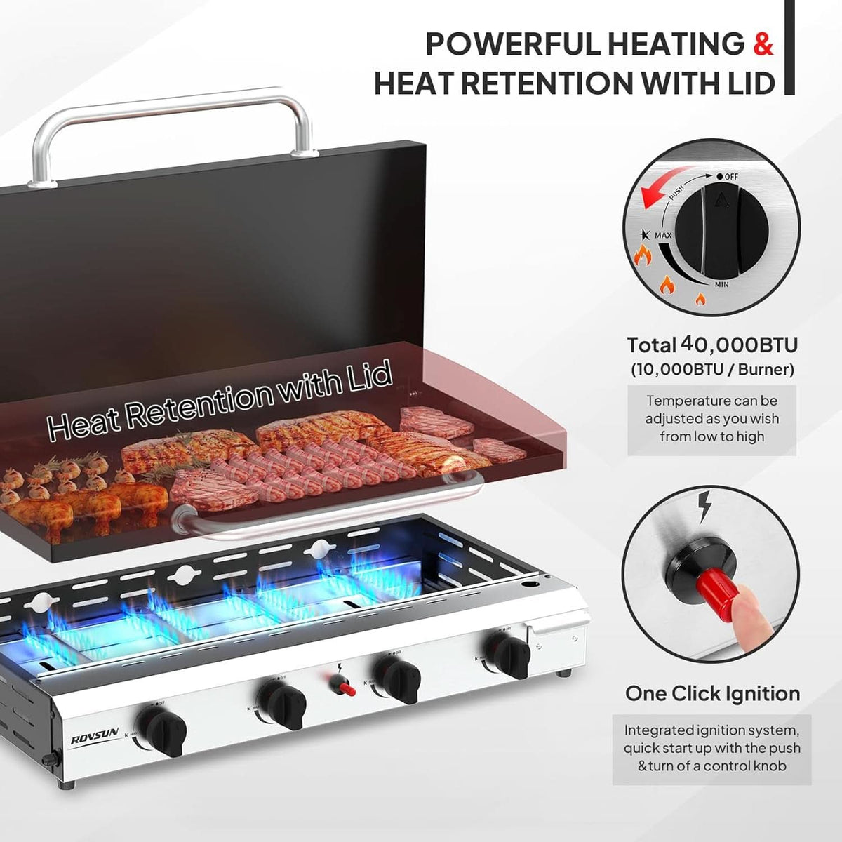 Stainless Four Burner Propane Table top Griddle Lid
