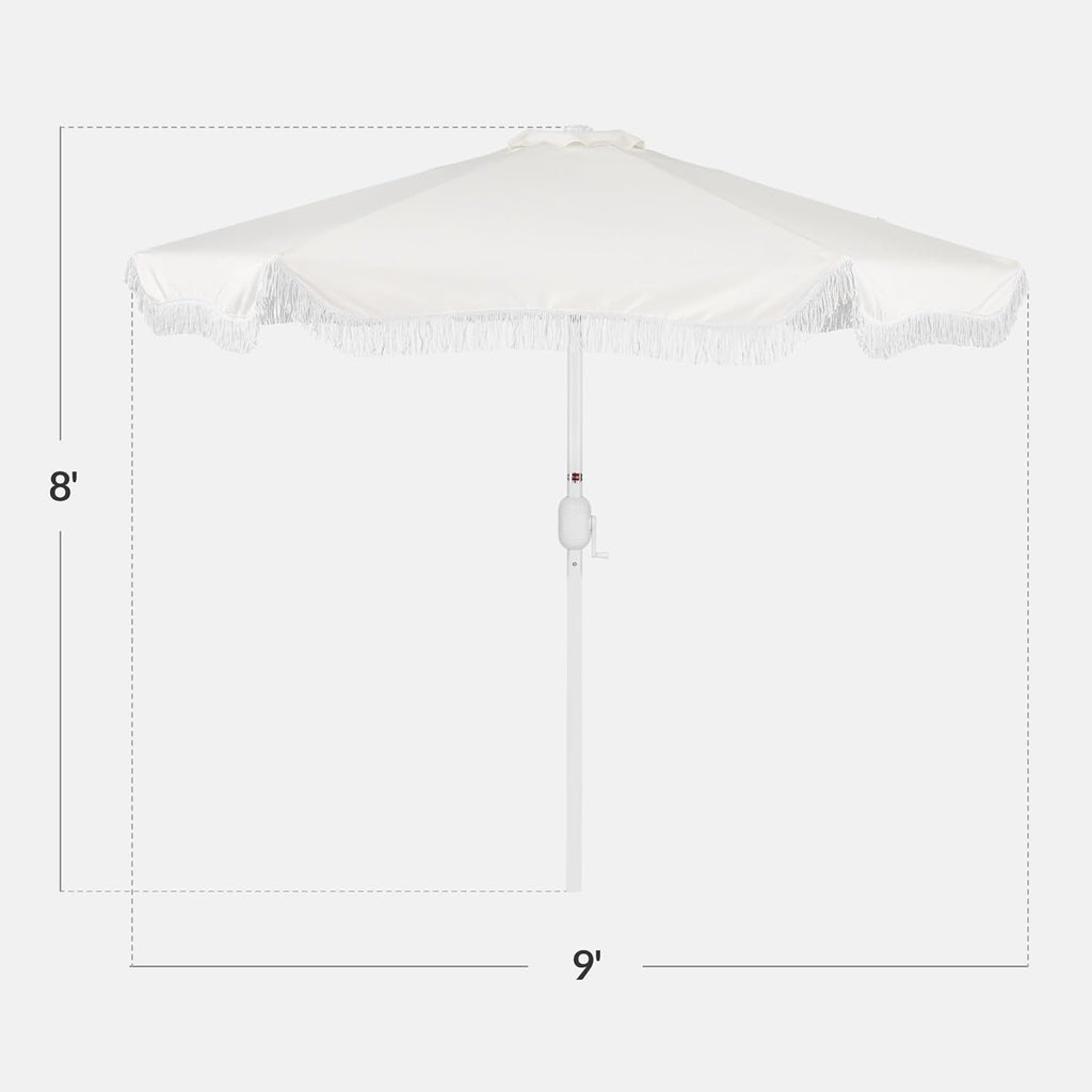 NineFoot Fringe Market Patio Umbrella BrightWhite UPF50