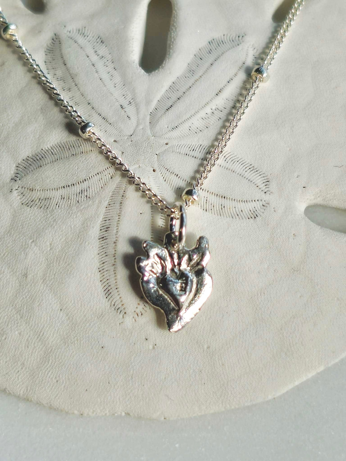 Tiny Sacred Heart Necklace in Sterling Silver