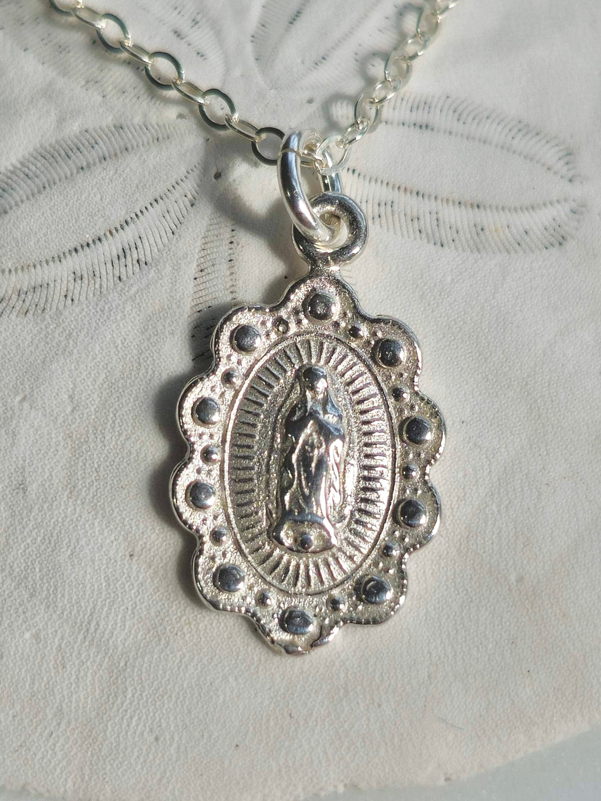 Our Lady of Guadalupe Scalloped Necklace in Sterling Silver