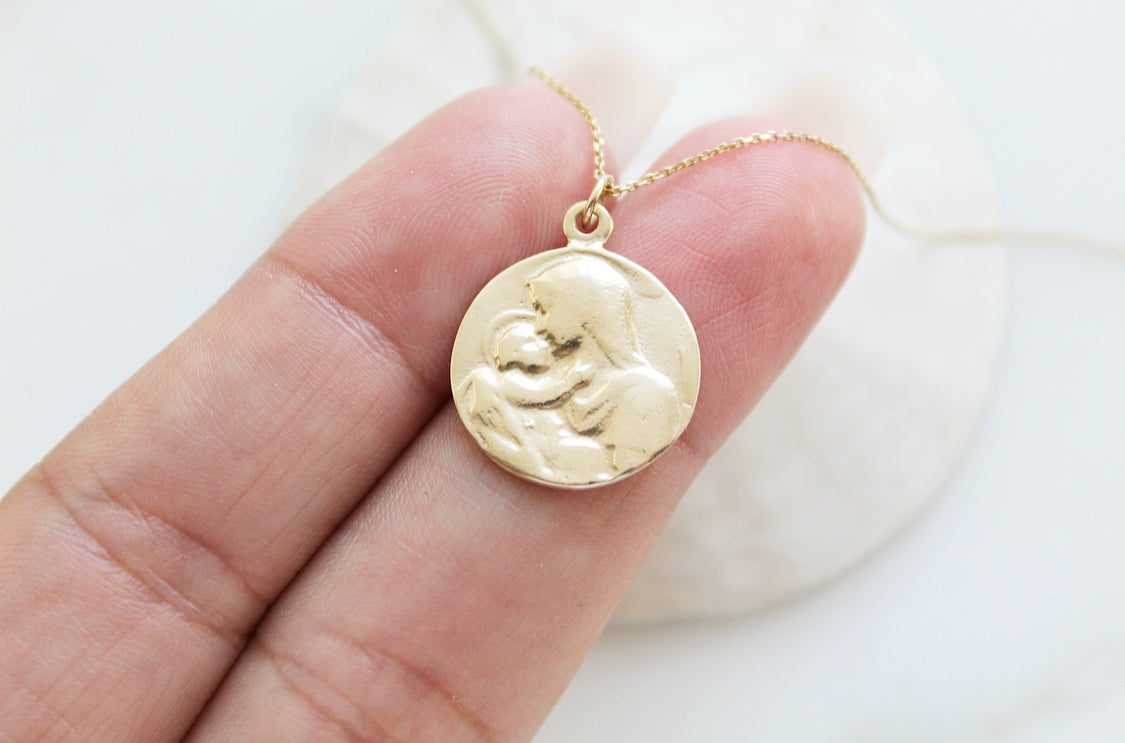 14k Gold Jesus & Mary Necklace