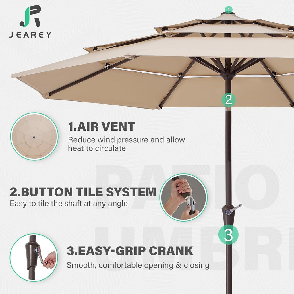 Beige 9Ft AllWeatherUVProtectiveCoated Patio Umbrella