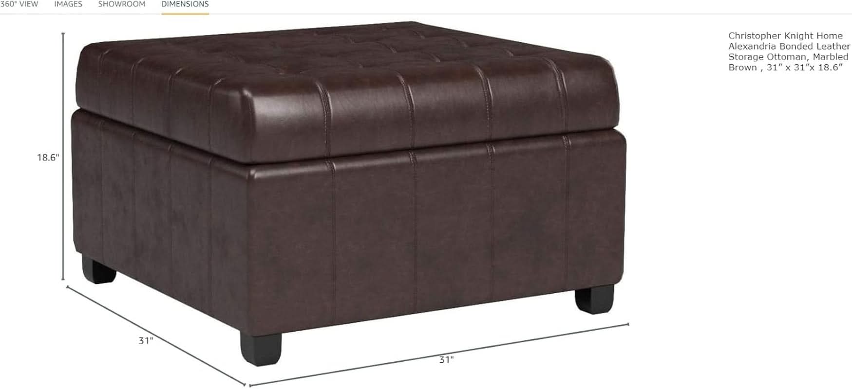 Thirty One Inch Square Upholstered Storage Ottoman