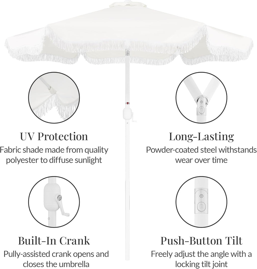 NineFoot Fringe Market Patio Umbrella BrightWhite UPF50