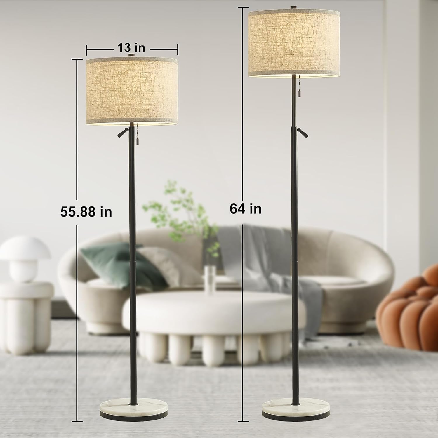 Black Marble Floor Lamp Telescoping Height Adjustable
