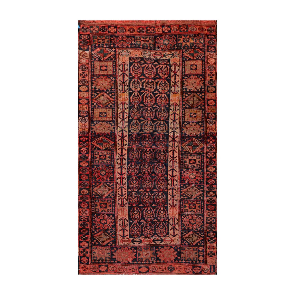 4' x 6'4" Antique Hand Knotted Flat Wool pile Melayaar Traditional Area Rug Navy