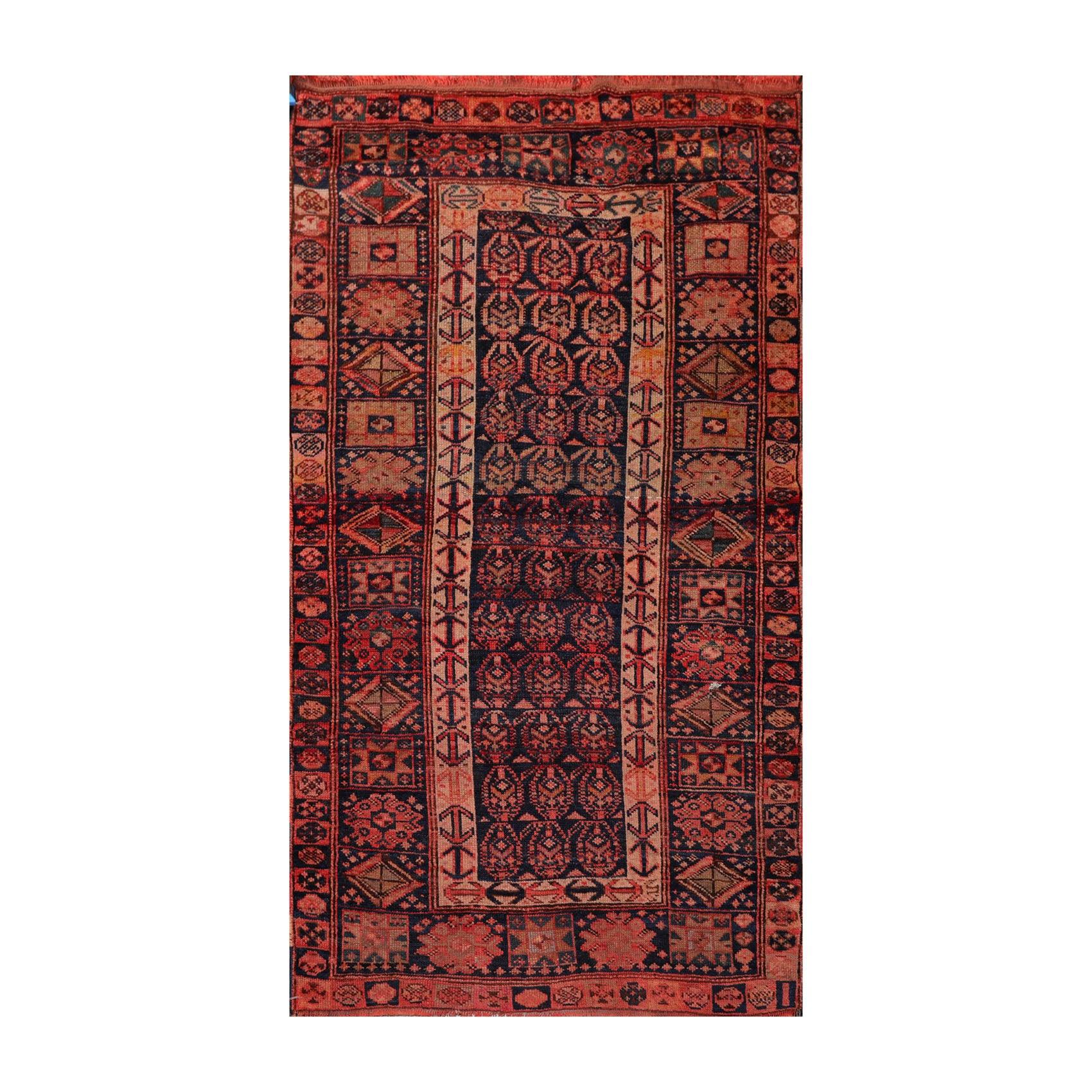 4' x 6'4" Antique Hand Knotted Flat Wool pile Melayaar Traditional Area Rug Navy