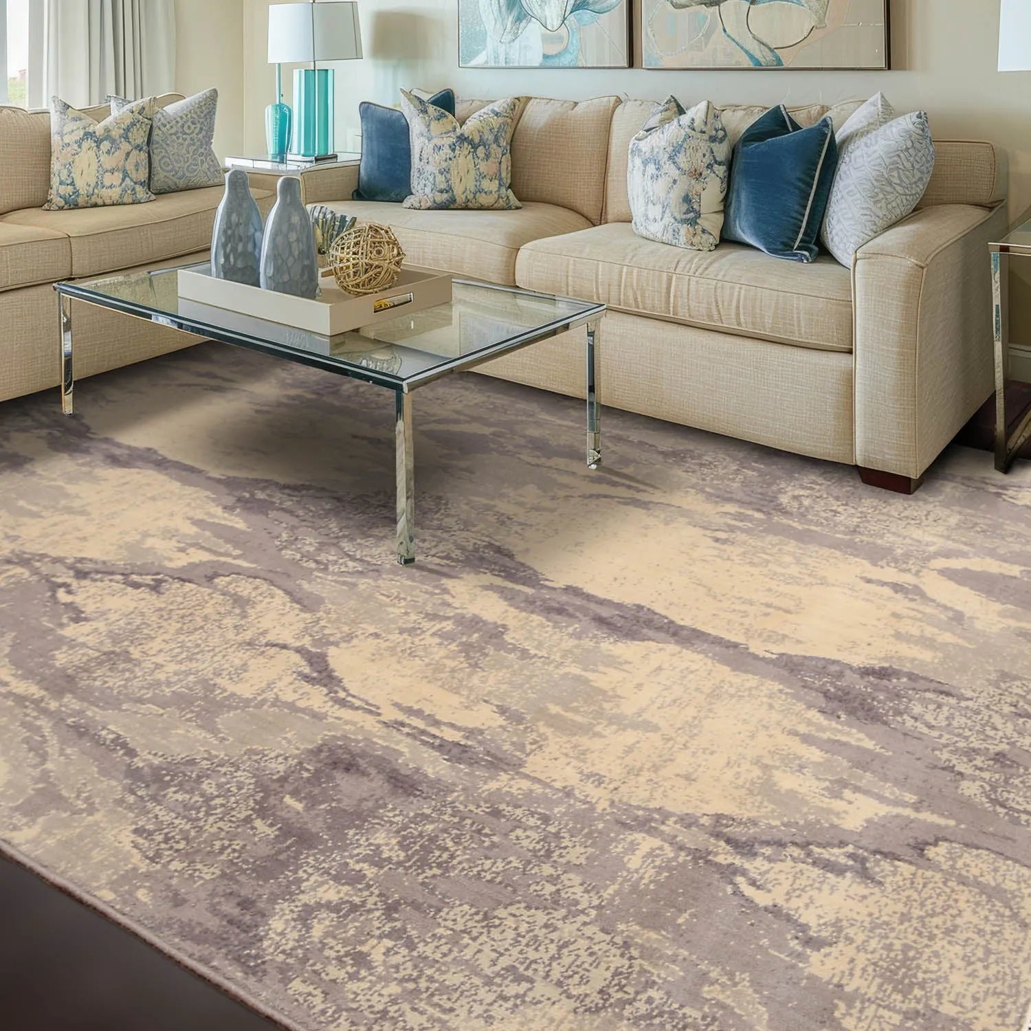 6' x 9' Hand Knotted Designer Grunge/Distress Look Wool Area rug Beige