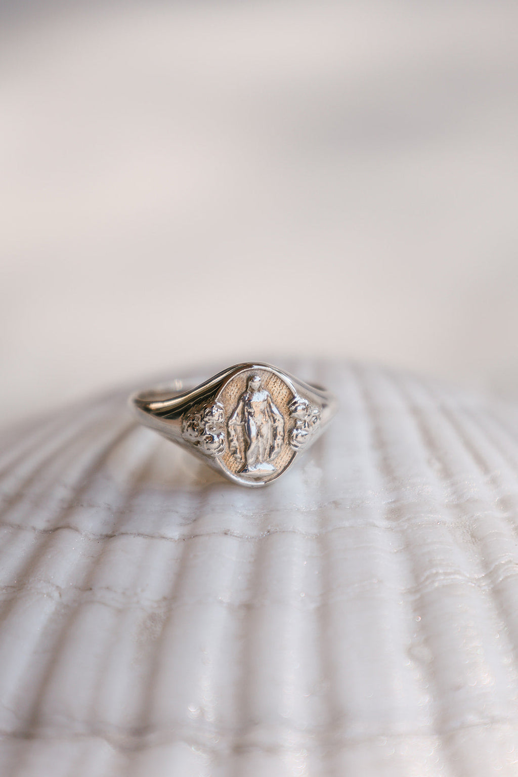 Miraculous Medal Signet Ring in 925 Sterling Silver