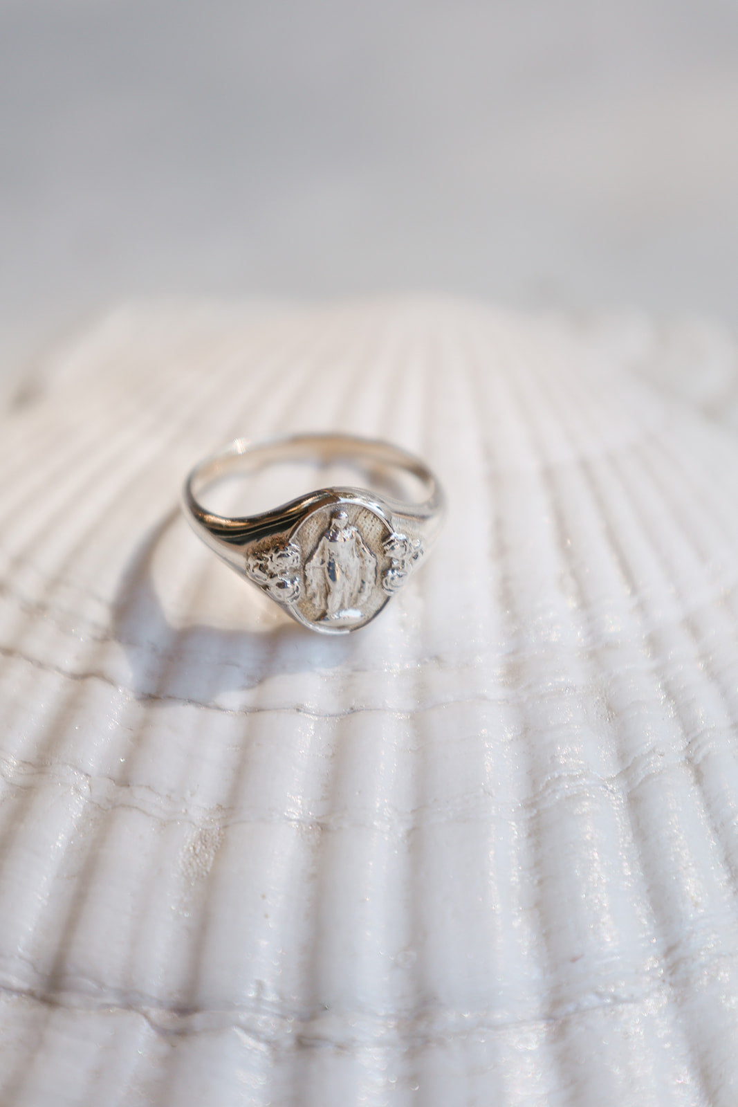 Miraculous Medal Signet Ring in 925 Sterling Silver