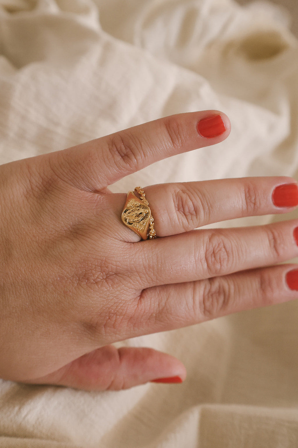 Miraculous Medal Signet Ring in Gold Vermeil